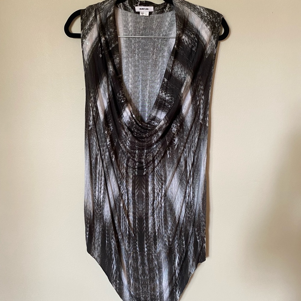 Helmut Lang Jersey Vertebrae Print Cowl Neck Top